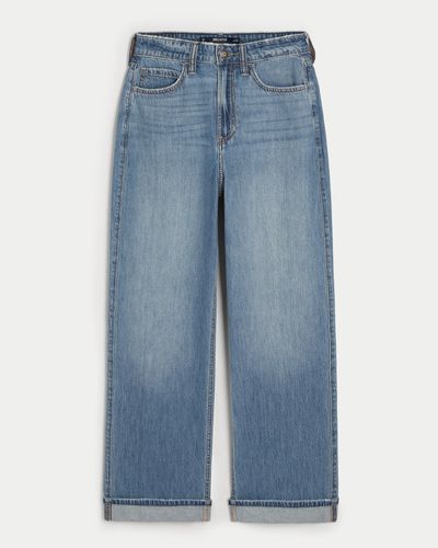 Hollister Leichte Ultra High Rise Baggy-Jeans in mittlerer Waschung - Blau