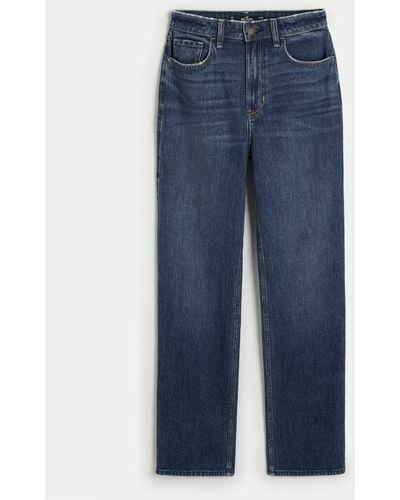 Hollister Ultra High Rise Straight Jeans in dunkler Waschung im Stil der 90er Jahre - Blau