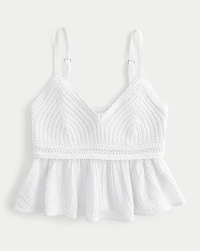 Hollister Easy Crochet-style Gauze Babydoll Top - White