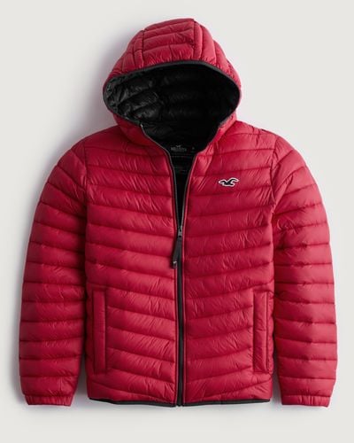 Hollister Hooded Puffer Jacket - Red