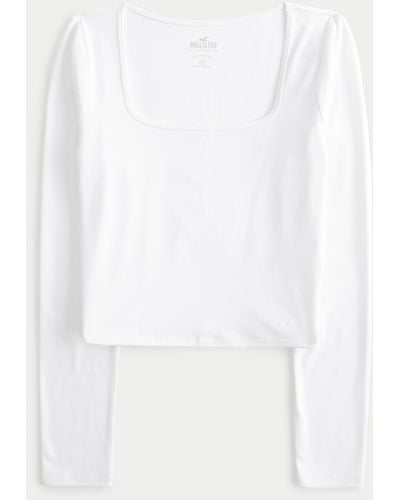 Hollister Langärmliges nahtloses T-Shirt mit eckigem Ausschnitt - Weiß