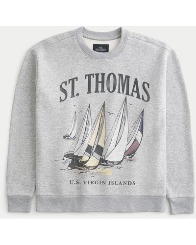 Hollister St. Thomas Virgin Islands Graphic Crew Sweatshirt - Grey