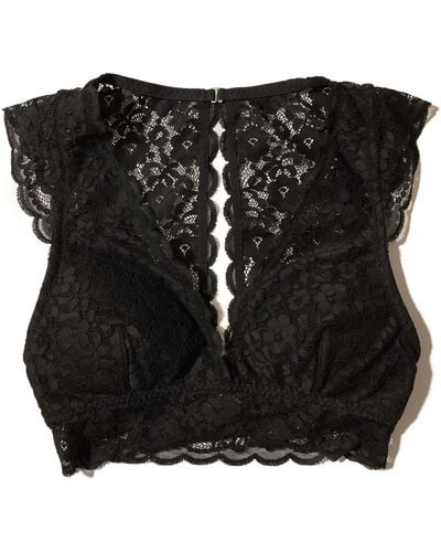Hollister Lace Cap-sleeve Bralette With Removable Pads - Black