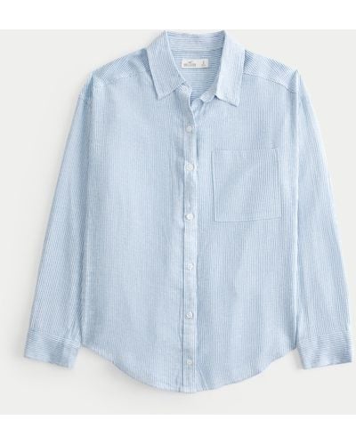 Hollister Oversized Linen Blend Shirt - Blue