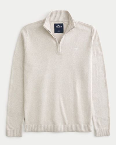 Hollister Pullover mit kurzem Reißverschluss und Symbol - Weiß