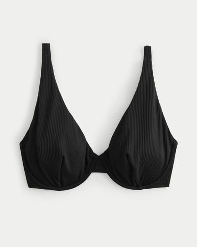Hollister Curvy High Apex Ribbed Underwire Bikini Top - Black