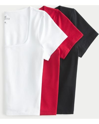 Hollister Nahtloses T-Shirt mit Naht und eckigem Ausschnitt, 4er-Pack - Rot