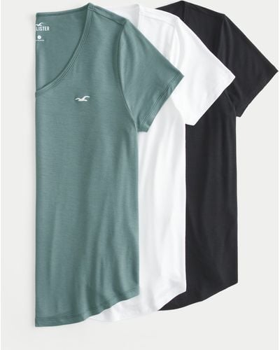 Hollister Lässiges T-Shirt mit V-Ausschnitt und Symbol, 3er-Pack - Grün