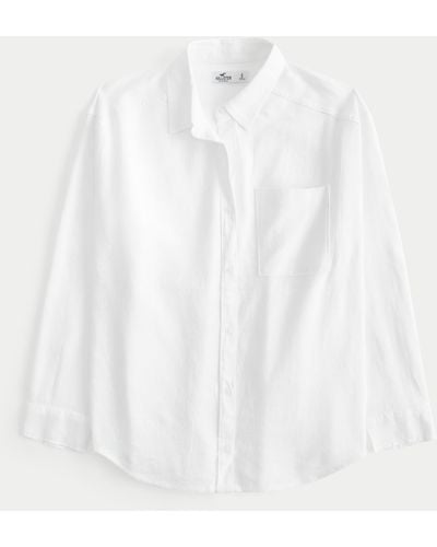 Hollister Übergroßes Hemd mit durchgehender Knopfleiste aus Leinenmischung - Weiß