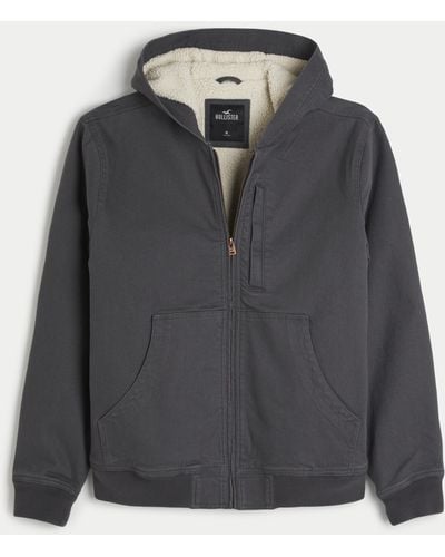 Hollister Faux Shearling-lined Hooded Workwear Jacket - Grey