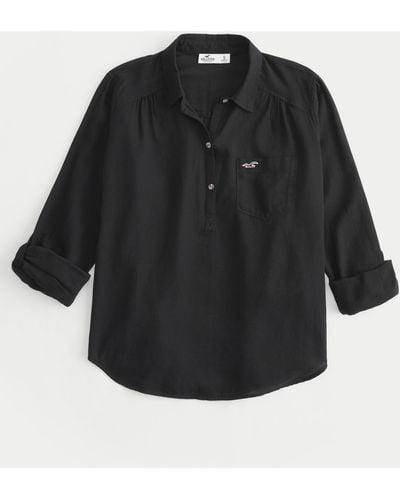 Hollister Oversized Cotton Popover Shirt - Black