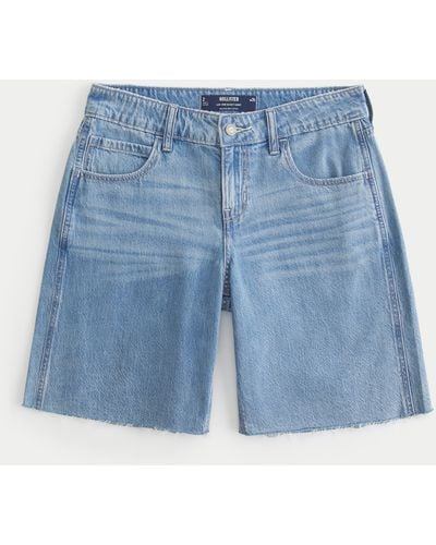 Hollister Low-rise Longer Length Baggy Denim Shorts - Blue