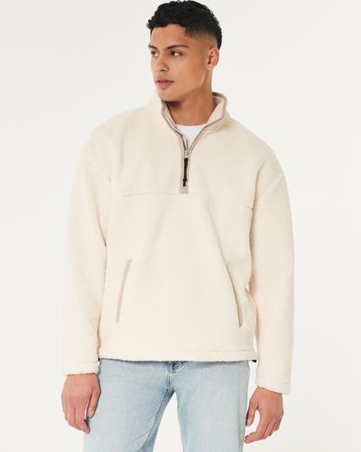 Hollister Lässiges Sweatshirt aus Lammfellimitat mit kurzem Reißverschluss - Natur