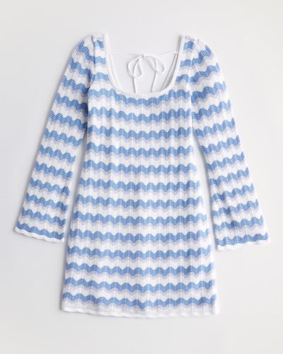 Hollister Long-sleeve Crochet Short Dress - Blue