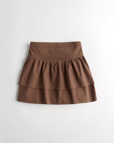 Hollister Social Tourist Ultra High-rise Tiered Ruffle Mini Skirt - Brown