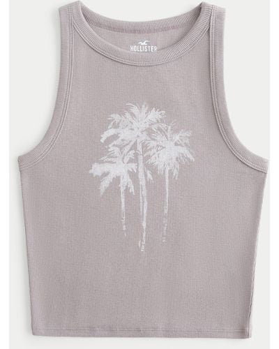 Hollister Ribbed Palm Tree Graphic Tank - Grey
