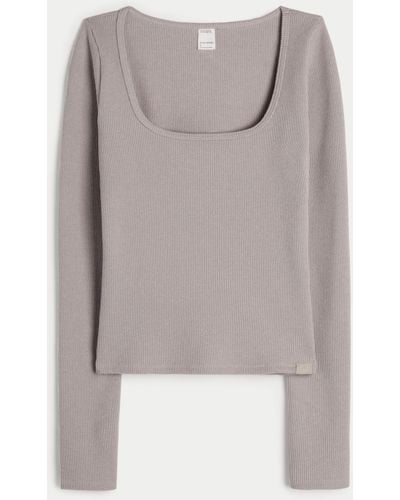Hollister Gilly Hicks Waffle Wide-neck Top - Grey