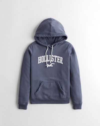 Hollister Einfacher Hoodie mit Logo-Applikation - Blau