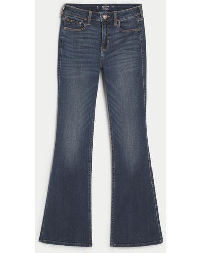 Hollister Mid Rise Bootcut-Jeans in dunkler Waschung - Blau