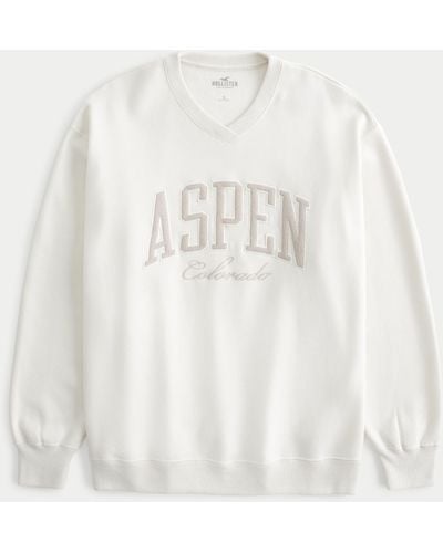 Hollister Oversized-Sweatshirt mit Aspen-Grafik und Rundhalsausschnitt - Weiß