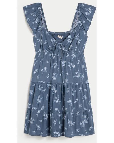 Hollister Flutter Sleeve Babydoll Dress - Blue