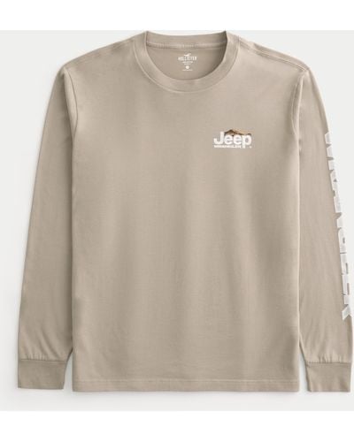 Hollister Relaxed Long-sleeve Jeep Graphic Tee - Natural