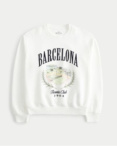 Hollister Easy Barcelona Graphic Crew Sweatshirt - White