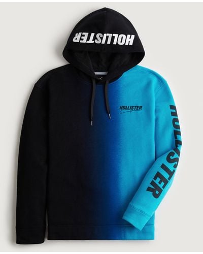 Hollister Ombre Print Logo Graphic Hoodie - Blue