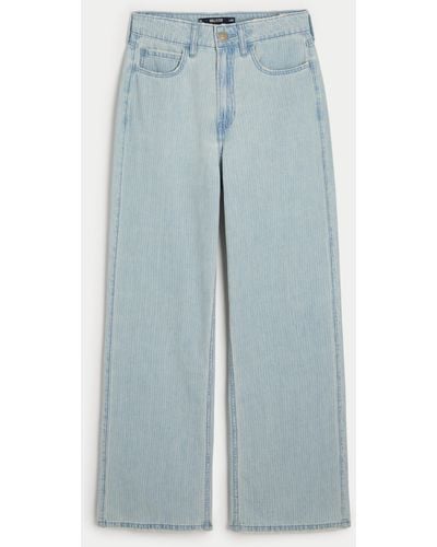 Hollister Ultra High-rise Lightweight Light Wash Striped Baggy Jeans - Blue