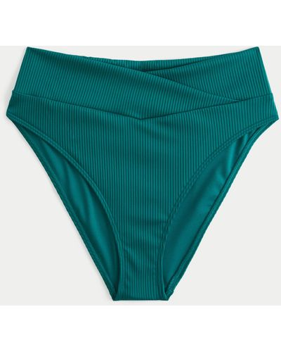 Hollister Gerippte Bikinihose mit hoher überkreuzter Taille - Grün