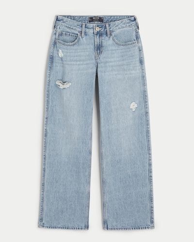 Hollister Low Rise Baggy-Jeans in mittlerer Waschung mit Rissen - Blau