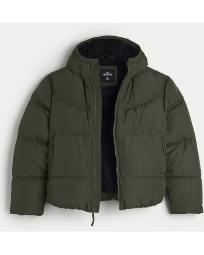 Hollister Faux Fur-lined Hooded Puffer Jacket - Green