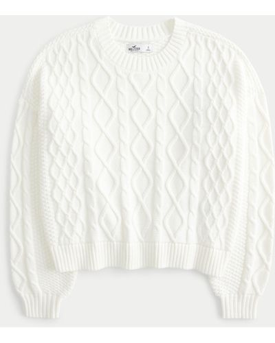 Hollister Easy Cable-knit Crew Jumper - White