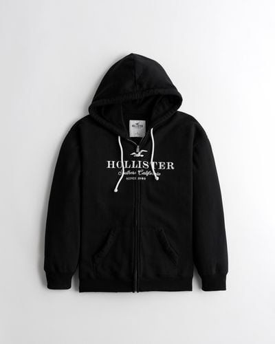 Hollister Oversized Full-zip Logo Graphic Hoodie - Black