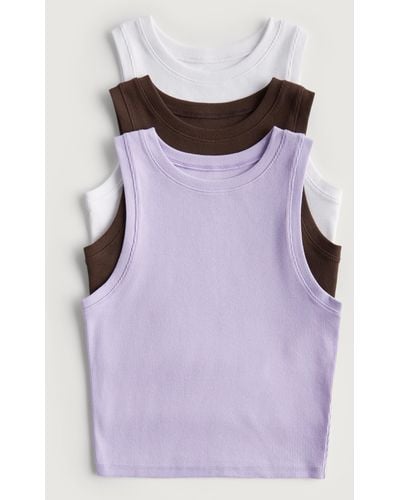 Hollister Ribbed High-neck Tank 3-pack - Purple