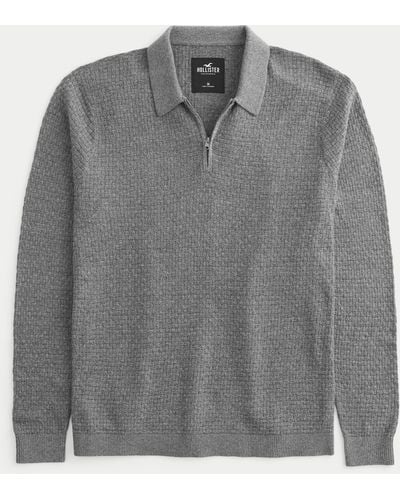 Hollister Strukturiertes, langärmliges Pullover-Polo - Grau