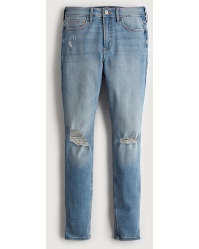 Hollister High-rise Ripped Light Wash Super Skinny Jeans - Blue