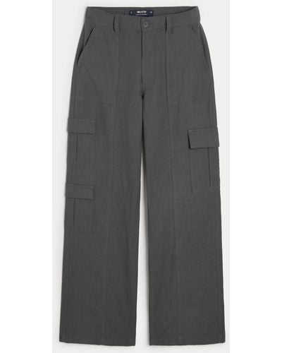 Hollister Ultra High-rise Baggy Linen Blend 3-pocket Cargo Trousers - Grey