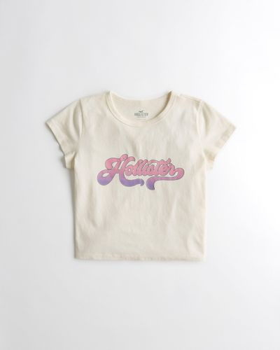 Hollister Relaxed Print Logo Graphic Baby Tee - Natural
