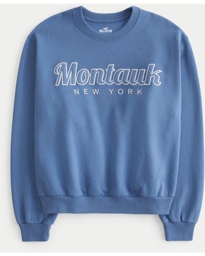 Hollister Easy Montauk New York Graphic Crew Sweatshirt - Blue