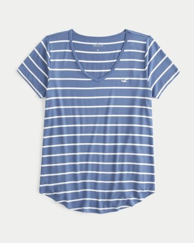 Hollister Lässiges T-Shirt mit V-Ausschnitt und Symbol - Blau