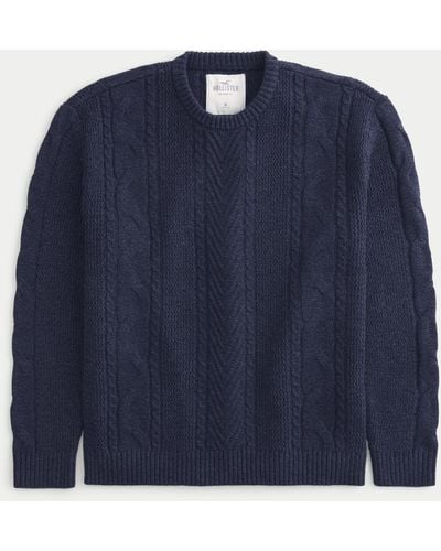 Hollister Pullover mit Rundhalsausschnitt und Zopfmuster - Blau