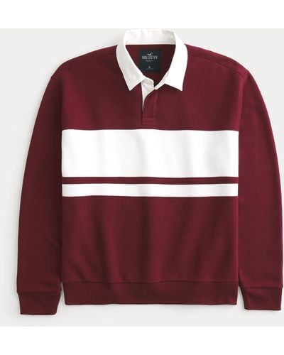 Hollister Relaxed Long-sleeve Rugby Polo Sweatshirt - Red