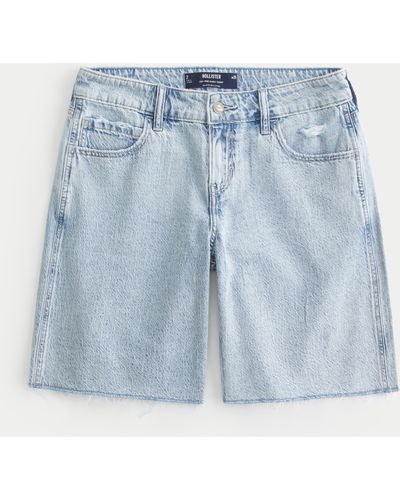 Hollister Low-rise Longer Length Baggy Denim Shorts - Blue