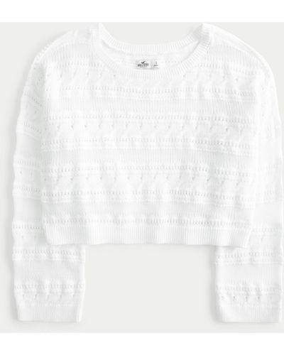 Hollister Unkomplizierter Pullover im Häkel-Style mit Rundhalsausschnitt - Weiß