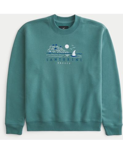 Hollister Relaxed Santorini Greece Graphic Crew Sweatshirt - Green