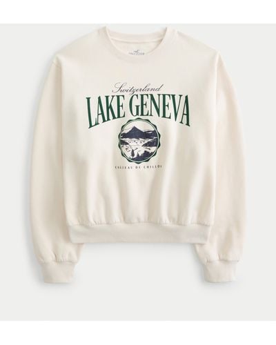 Hollister Easy Lake Geneva Switzerland Graphic Crew Sweatshirt - Natural
