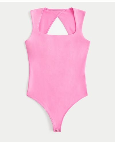 Hollister Soft Stretch Seamless Fabric Open-back Bodysuit - Pink