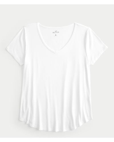 Hollister Lässiges T-Shirt mit V-Ausschnitt und Symbol - Weiß