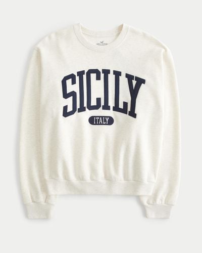 Hollister Lässiges Sweatshirt mit Rundhalsausschnitt und Sicily-Grafik - Weiß